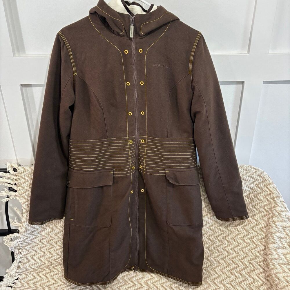 Merrell Women's 3-in-1 Wool Blend Mid Thigh Jacket Brown Size Medium